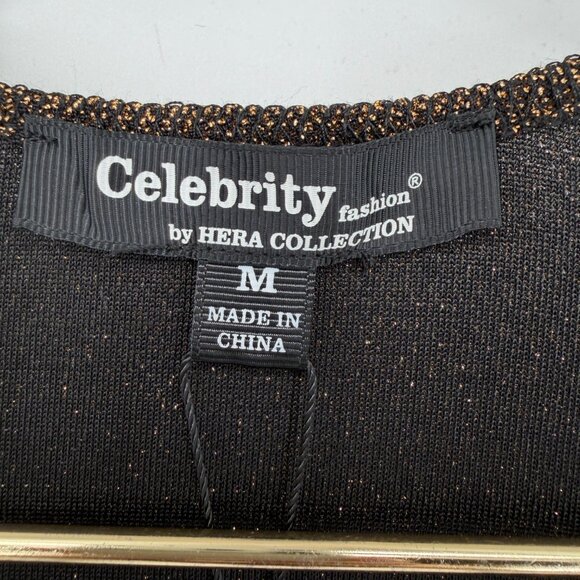 Celebrity Fashion by Hera Collection Black & Gold Metallic Deep V Jumpsuit M - Picture 7 of 12